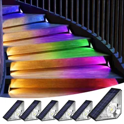 Solar Lights Outdoor Warm+RGB Solar Stair light Decorative For Garden Waterproof Solar Powered Fence Light Led Outdoor Lighting