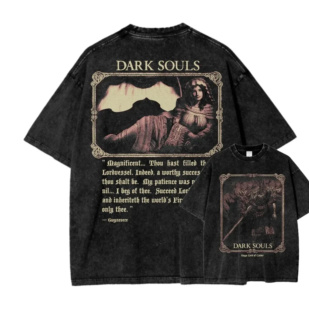Dark Souls Washed Oversized T-Shirt Soft Loose Women Men Unisex Streetwear Short Sleeve Fashion Trendy Female Male Clothing Tee