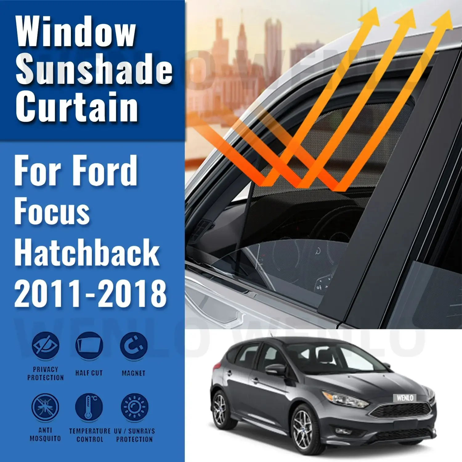 

For Ford Focus Hatchback MK3 2012-2018 Magnetic Car Sunshade Shield Front Windshield Curtain Rear Side Window Sun Shade Visor