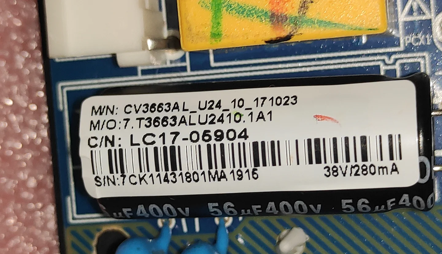CV3663AL-U24 Scheda madre universale tre in uno Tensione corrente 38 V 240 MA per t-con 1366x768 5 V