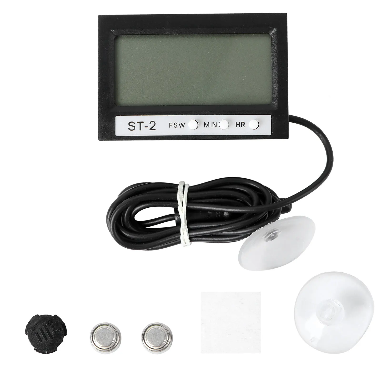 Electronic Digital Thermometer Ultra-Thin Shell Black Dual Internal External Temperature Clock Display Self-Adhesive Outdoor Car