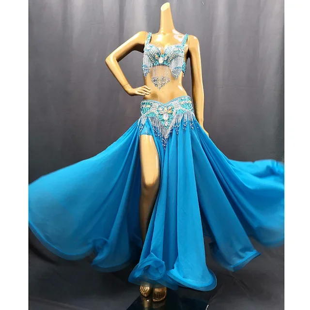 Traje Sexy de danza del vientre para mujer, traje de actuación de carnaval, sujetador de Bollywood, falda con cinturón