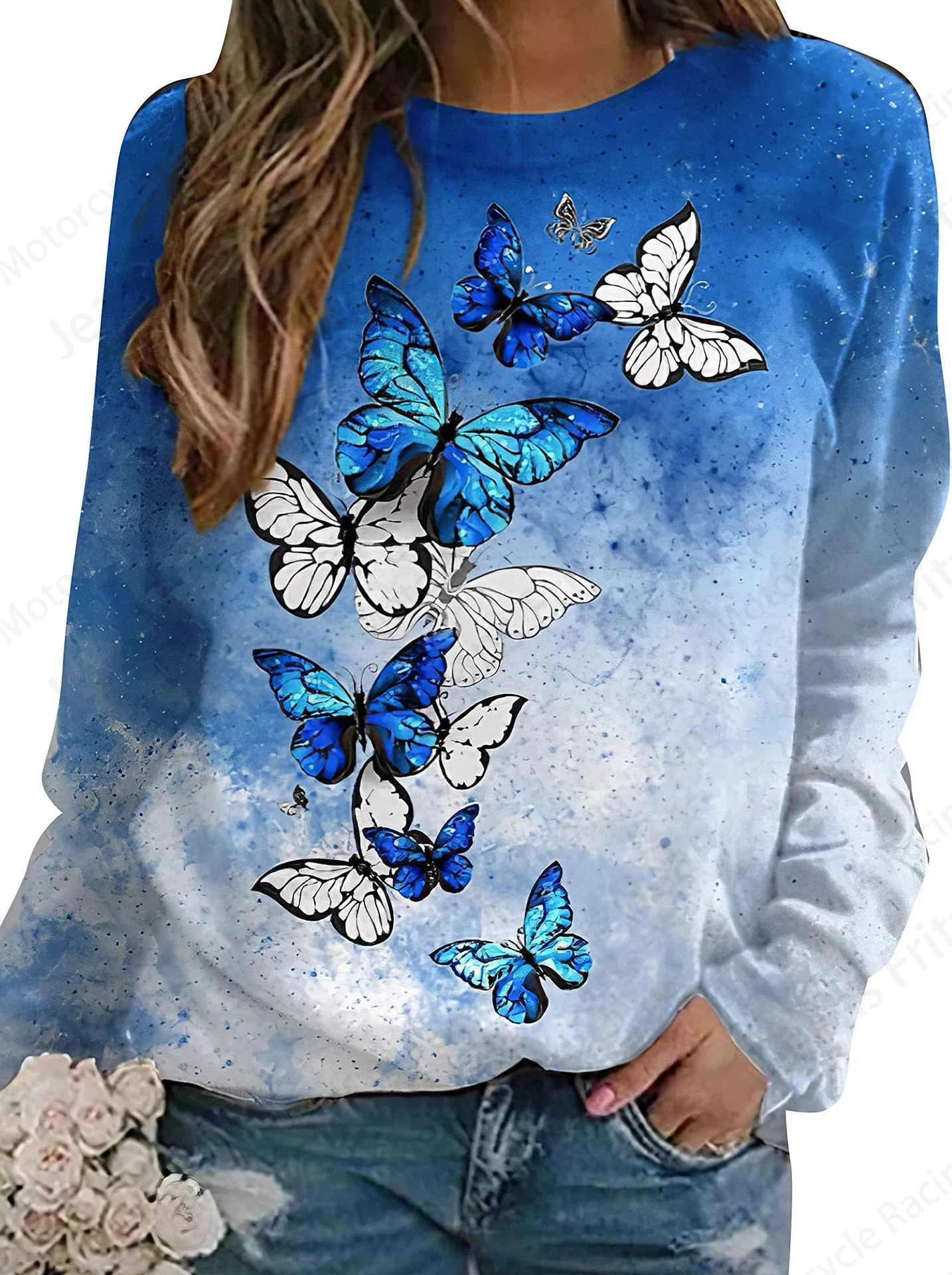 Floral Butterfly 3d Print Hoodie Women Fashion Crewneck Oversized Hoodies Women Sweats Streetwear Coat Clothes Female Sweatshirt