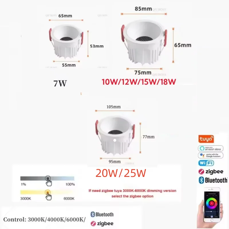 LED Graffiti ZIGBEE/Bluetooth APP Intelligent Embedded Anti Glare  Downlight 7W 85-265V Spotlight 15W Intelligent Home Lighting