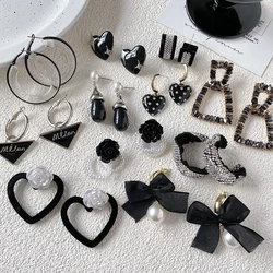 AENSOA Trendy Rhinestone Crystal Geometric Drop Earrings for Women Statement Black Heart Flower Dangle Earrings Party Jewelry