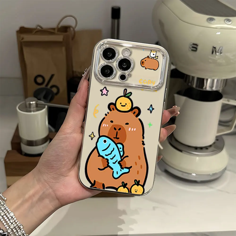 Cute Capybara Electric Ferry Large Window Phone Case For iPhone 12 11 13 14 15 16 Pro Max Plus Shell