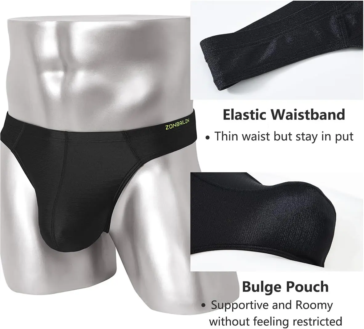 ZONBAILON Mens Thong Underwear Silk G-Strings Bikini Underwear Pouch Athletic Panties Pack M L XL 2XL