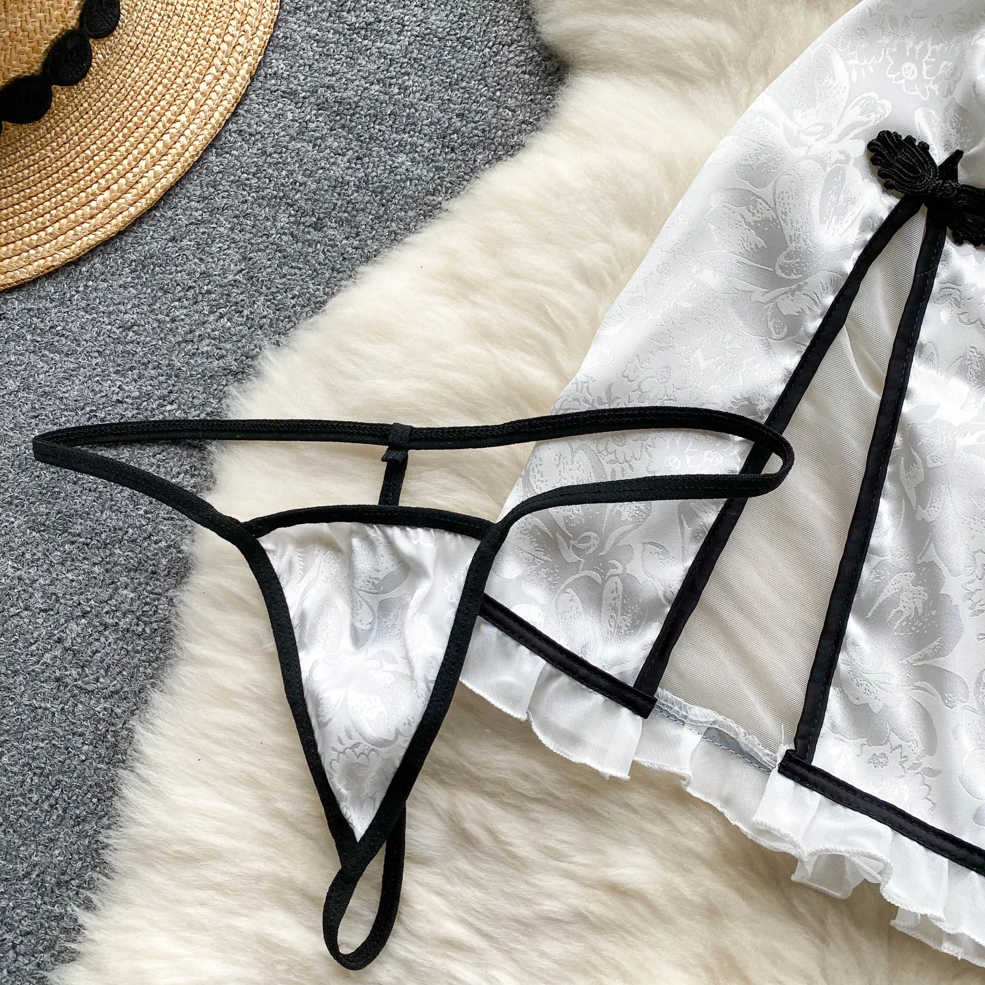 Drucken Sheer Sexy Mesh Kleid Ladies Backless Split Cheongsam Mini Nacht Kleid Frauen Chinesischen Stil Retro Erotische Nachtwäsche