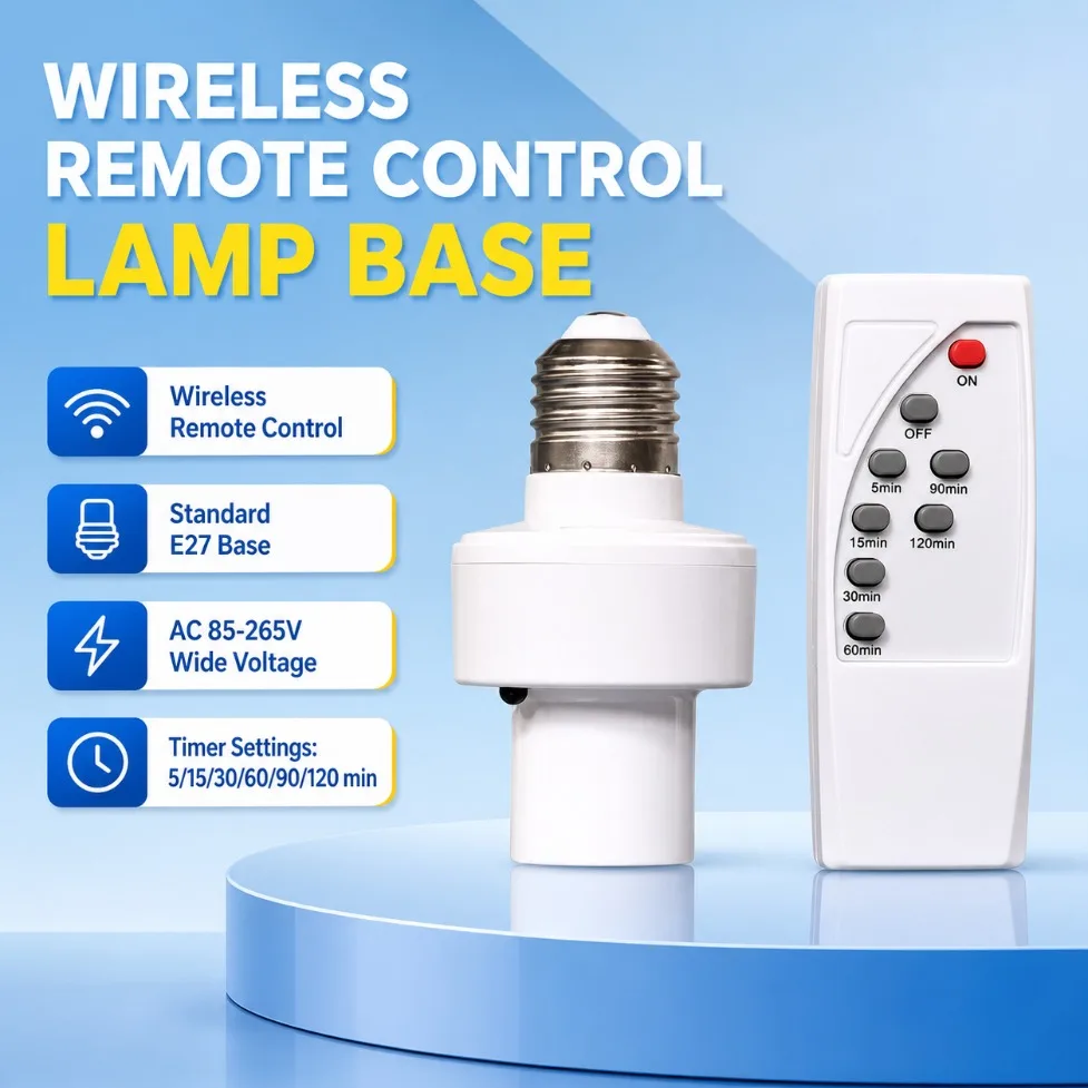 Standard E27 Wireless Remote Control Timer Lamp Holder AC110V-220V For Baby Room Bedroom Home Multi Light Smart Control Switch