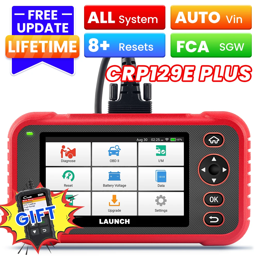 LAUNCH X431 CRP129E PLUS Car Full Systems EOBD OBD2 Scanner Diagnostic Tool 8 Reset Services Auto VIN Scan Battery Test Update