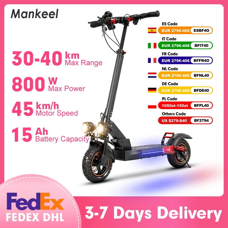 

Mankeel MX-14 48V Adult Electric Scooter 800W 15Ah Max Speed 45km/h 10 Inch Off-Road Tires Sport Commuter Folding EScooter