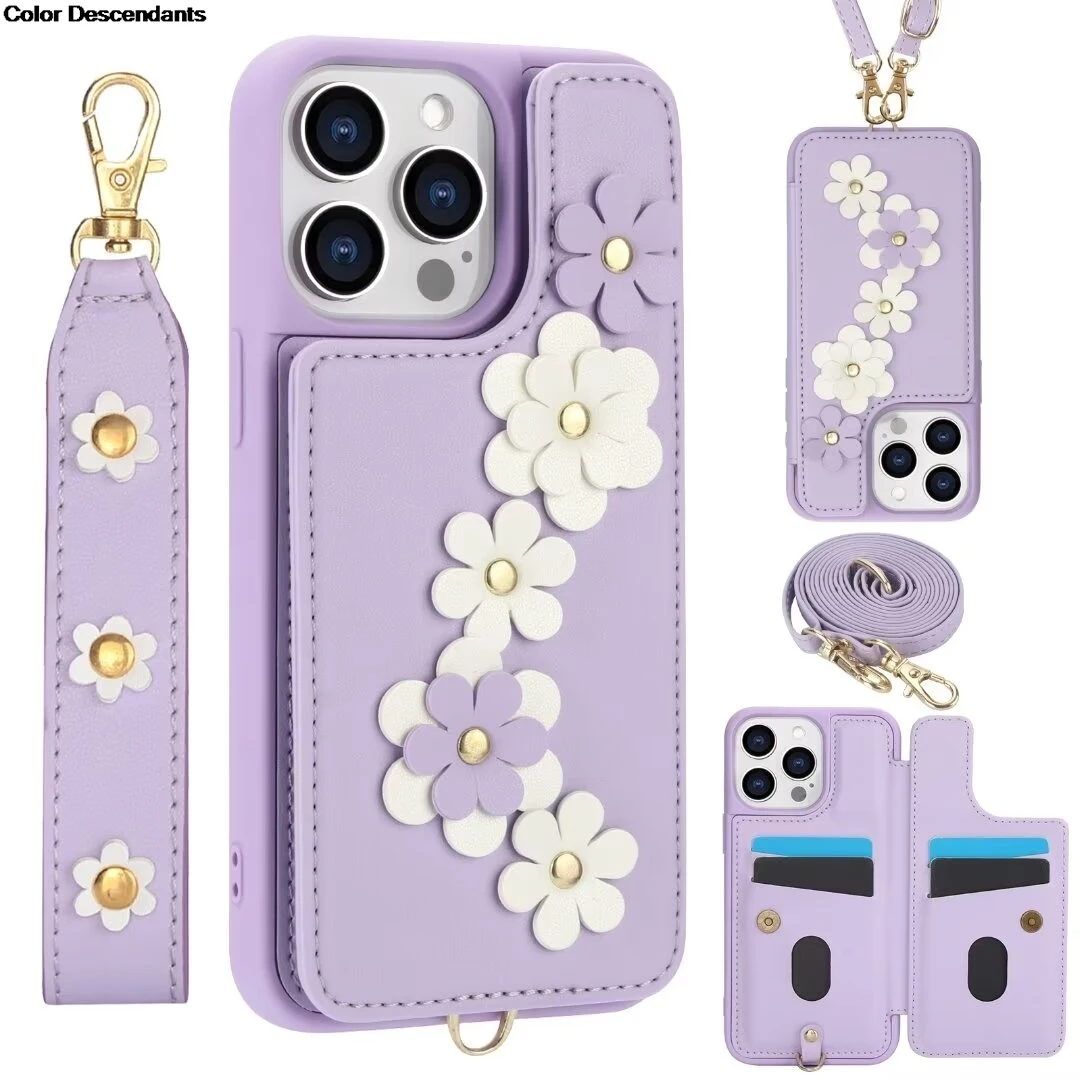 

Кожаный чехол-кошелек с ремешком через плечо и цветами для Samsung Galaxy S22 Plus S22 Ultra S23 Plus S23 Ultra, сумки-чехлы