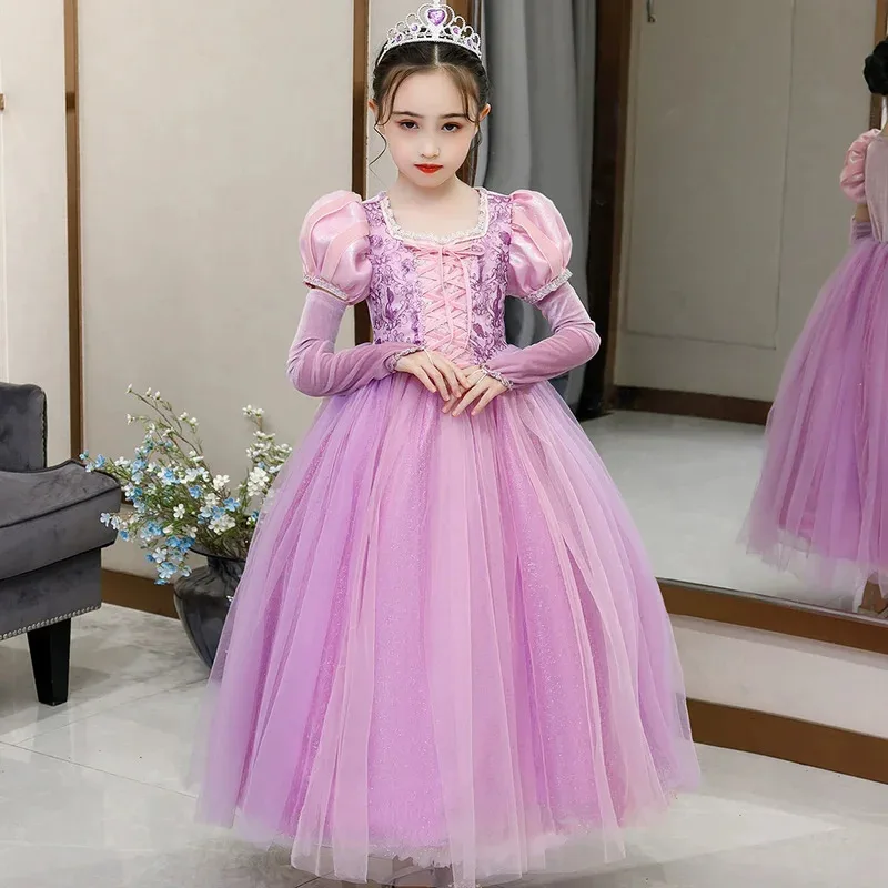 

Girl Rapunzel Dress for Kid Halloween Princess Cosplay Costume for Birthday Party Gift Purple Long Sleeves Mesh Clothing