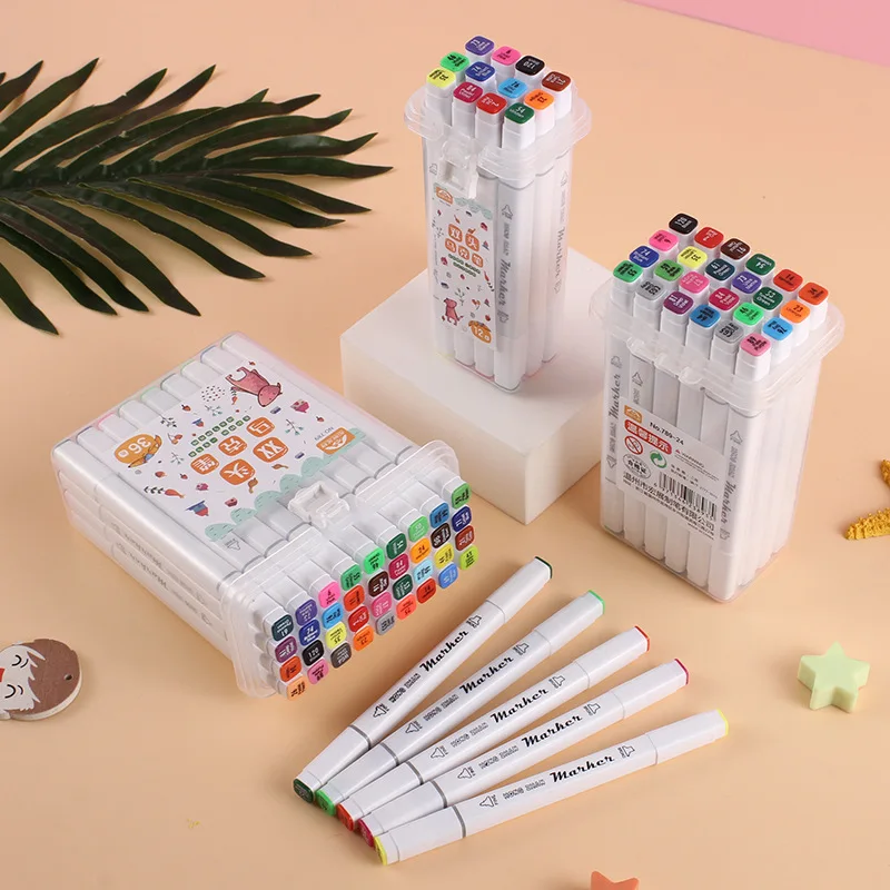 12/24/36/48 لون برأسين قلم تحديد صغير الفن القرطاسية رسم مجموعة أقلام ملونة أقلام ملونة مائية #4