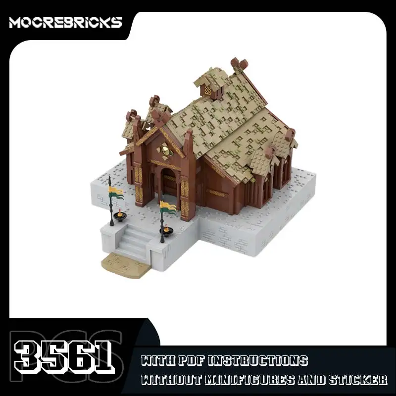 MOC Medieval Golden Hall Building Blocks Set Fantasy Kingdom Palace Viking Great Hall Architecture Bricks Toy Gift For Adults