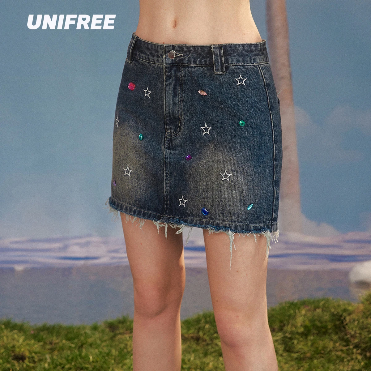 

UNIFREE Personality Printing Denim Skirt Women's High Waist Streetwear Fashion Tassel Slim Wrap Hip Skirts Female 2023 Summer