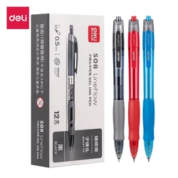 Deli Gel Pens Set 0.5mm Retractable Bullet Ballpoint Pen Blue Black Red Ink Refill for School Office Writing Stationery Supplies