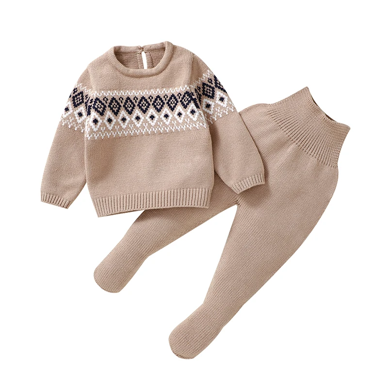 Autumn Baby Long Sleeves Sweaters Pullovers+Trousers Tracksuits Winter Outwear Knitted Newborn Infant Boy Girl Clothes Sets 0-9M