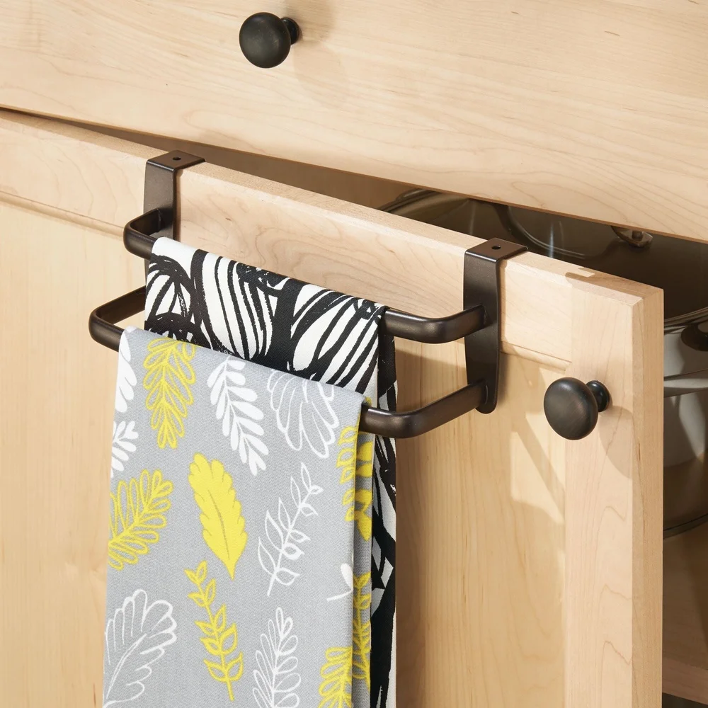 Over-the-Cabinet Double Towel Rack Sturdy Metal Construction 2 Bars Foam Backing Ideal Kitchen Bathroom Storage