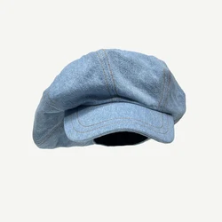 Newsboy Hat Women Octagonal Cap Beret Denim Durable Spring Autumn Painter Accessory