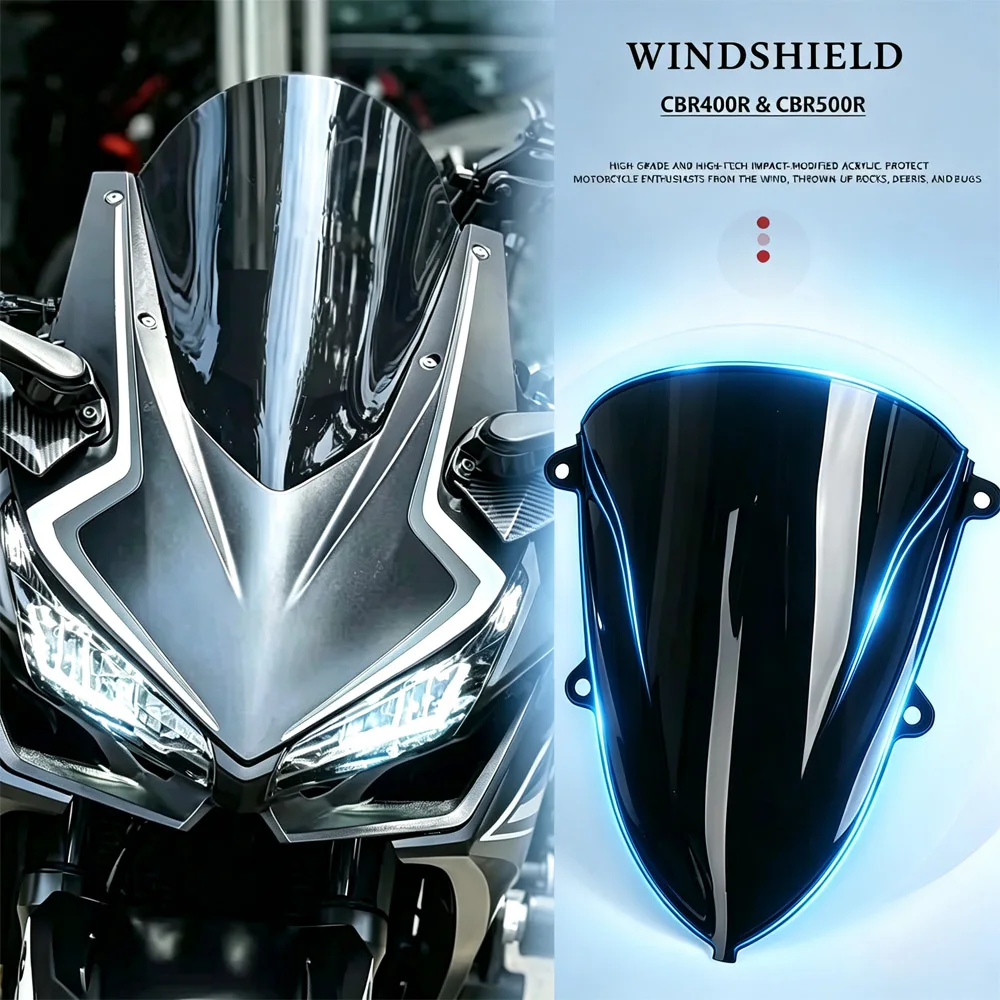 Motorcycle Double Bubble Windshield Windscreen Wind Deflector For Honda CBR400R CBR500R CBR 400R 500R 2019‑2025 Motorbike Access