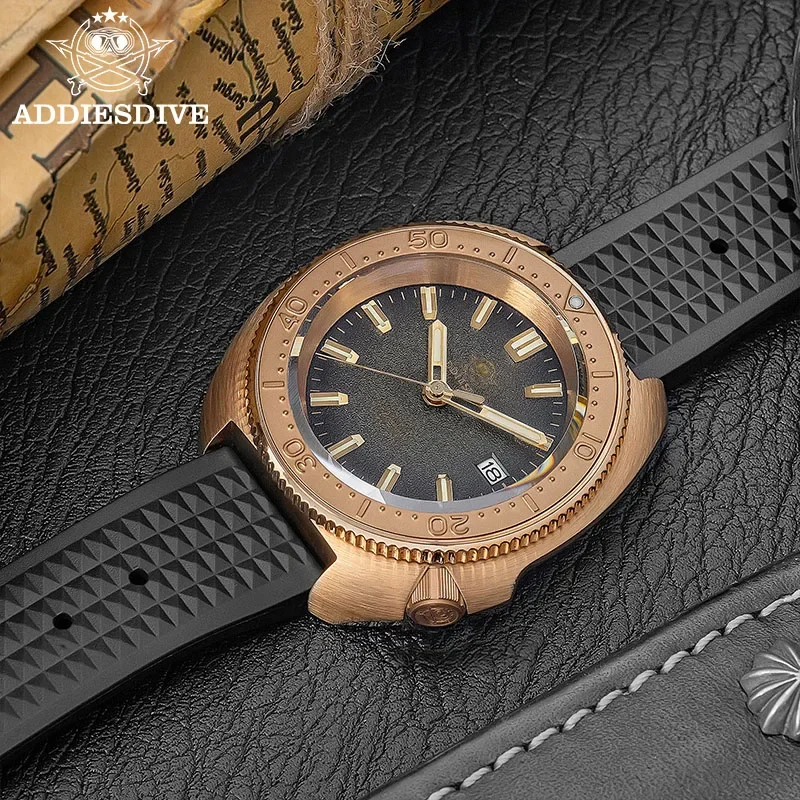 ADDIESDIVE CUSN8 caja de bronce reloj mecánico automático AD2097 relojes masculinos relojes luminosos de cristal de zafiro resistente al agua