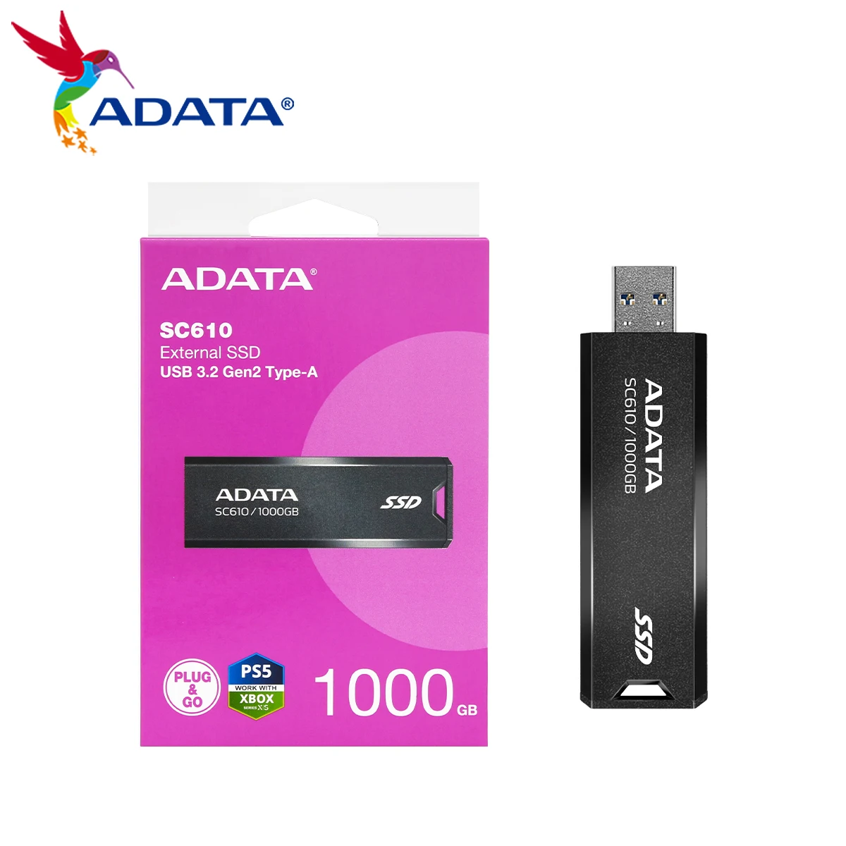 

USB-флеш-накопитель ADATA SC610 портативный, USB 3,2, 500/1000/2000 Гб, до 550 Мб/с