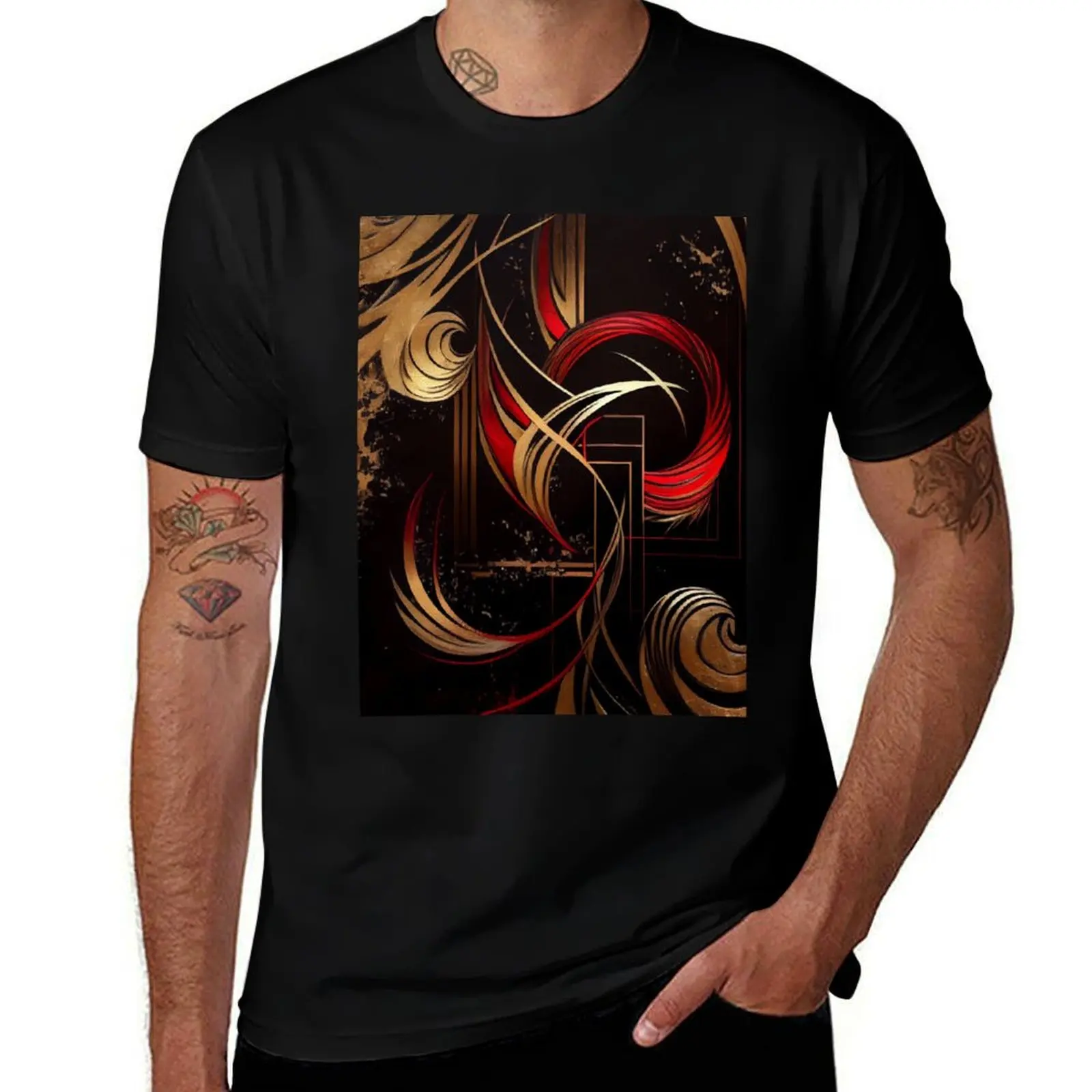 

Modern Abstract- Red Black Gold T-Shirt oversized t shirt vintage graphic tee quick drying shirts graphic tees t shirts for men