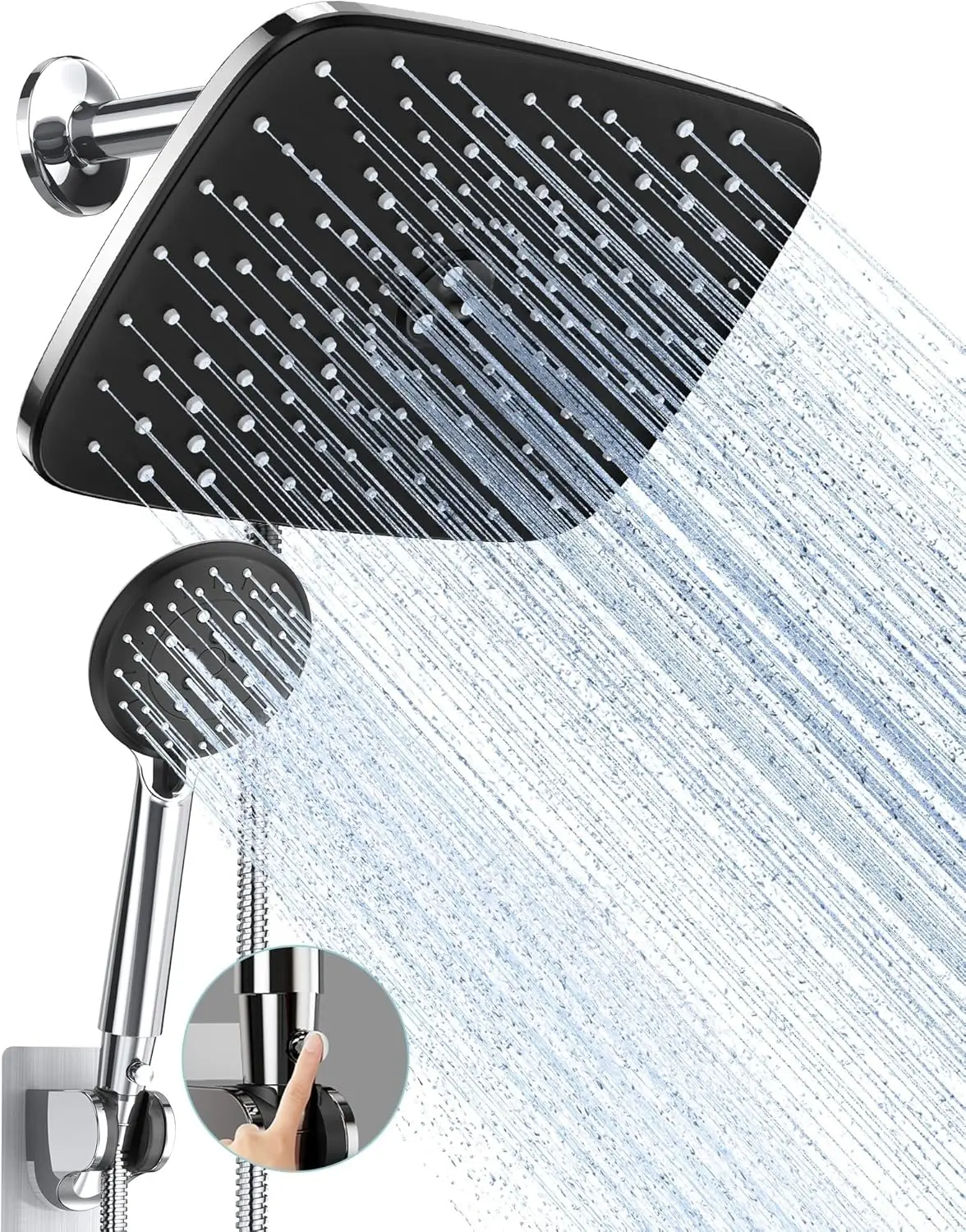 11.8 Inch High Pressure Dual Shower Head with Handheld, 5 Modes Rainfall Spray Combo for Full Body Coverage