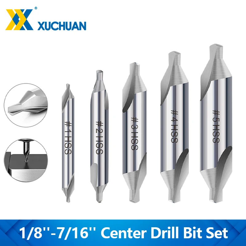 1/5pcs HSS Center Drill Bits Set 60 Degrees Core Drill Bit Metal Drilling 3/64 1/16 3/32 7/64 5/32 For Lathe Metalworking