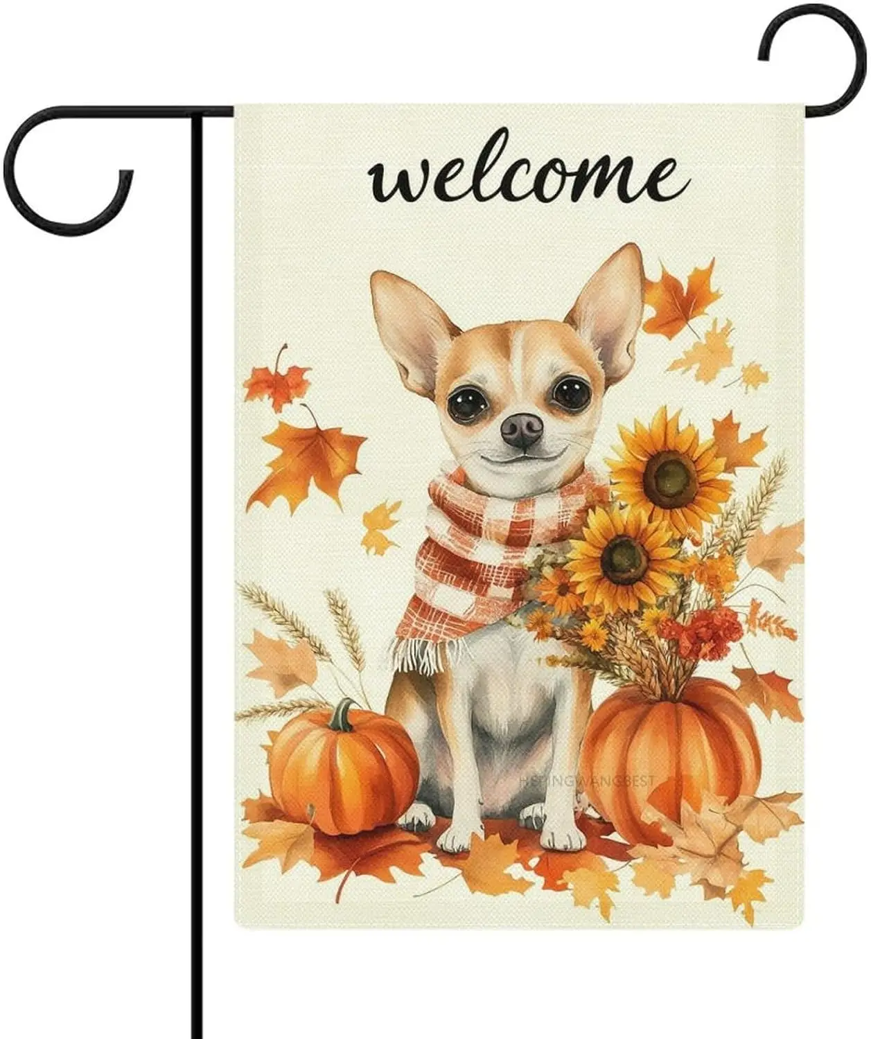 Welcome Fall Chihuahua Garden Flag 28x40 Double Sided Autumn Pumpkin Sunflower Yard Flags for Thanksgiving Rustic Seasonal O aaz
