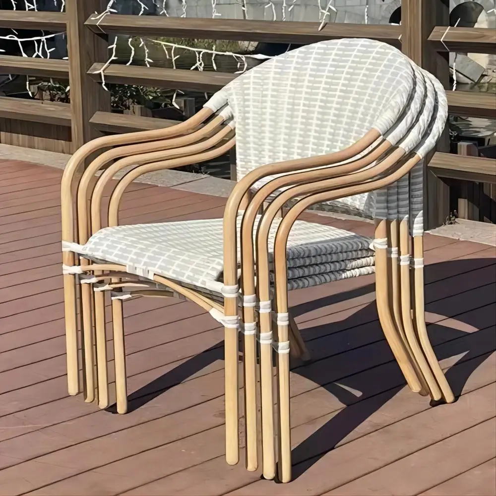 

High Quality Outdoor Garden French Bistro Chair Cane Arm Chair Natural Rattan Wicker Bar Chair