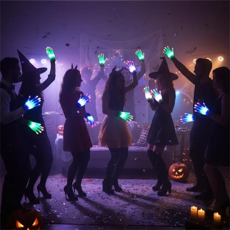تضيء قفازات الحفلات مع ضوء وامض قفازات LED متوهجة لعيد الميلاد والهالوين والاحتفال بأعياد الميلاد P9YB