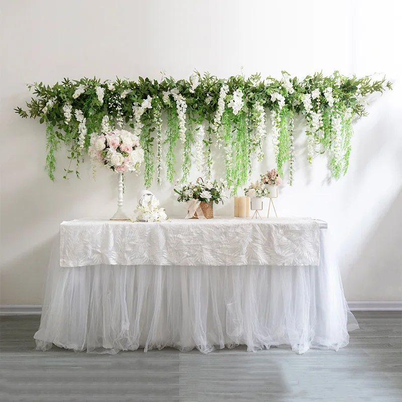 أبيض أخضر معلق زهرة صف الطابق الأزهار DIY بها بنفسك الزفاف مرحلة الديكور الزهور الاصطناعية قوس الورد الخضرة ديكور المنزل الطرف #5