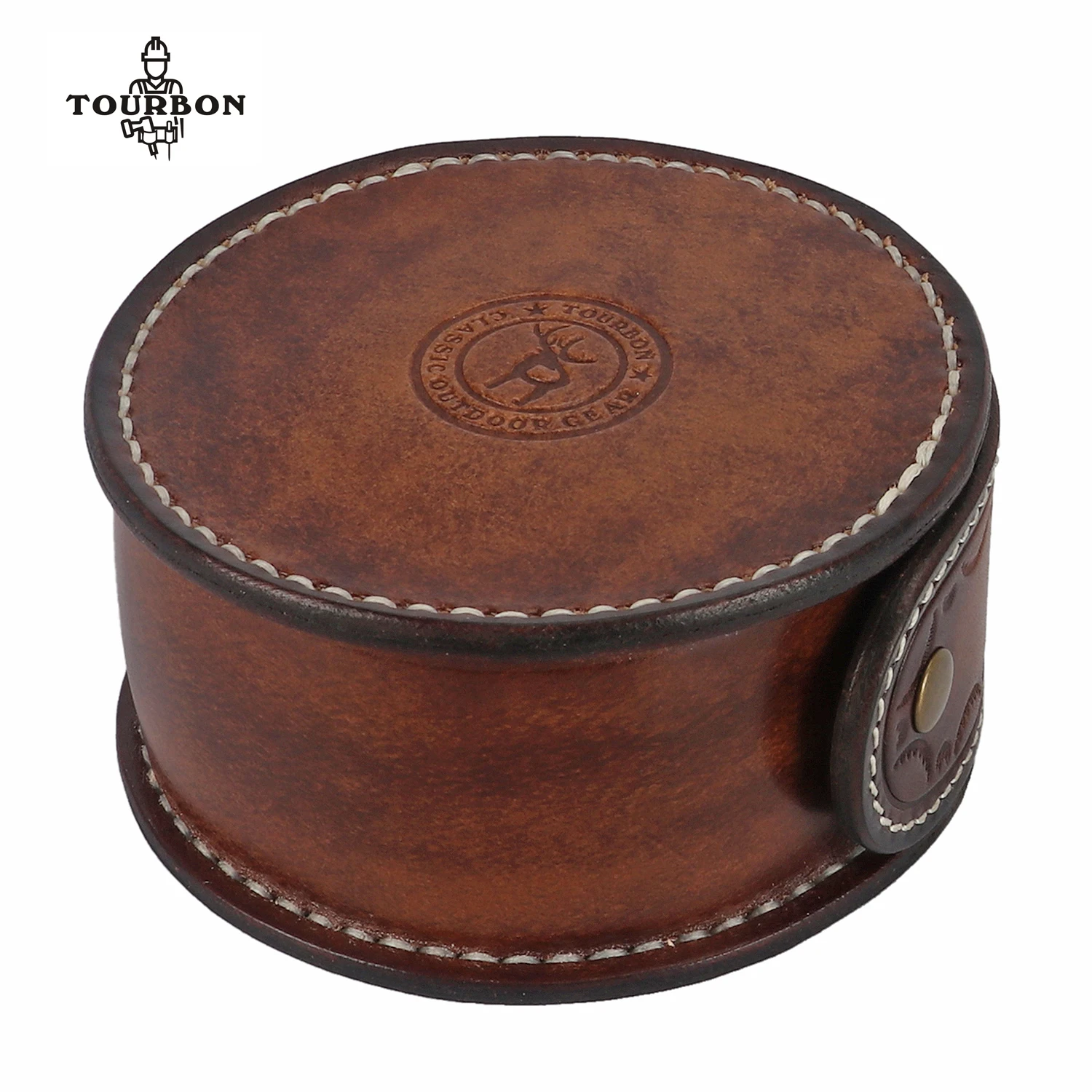 Tourbon Retro Genuine Leather Portable Single Watch Storage Case Wristwatch Holding Box Pouch