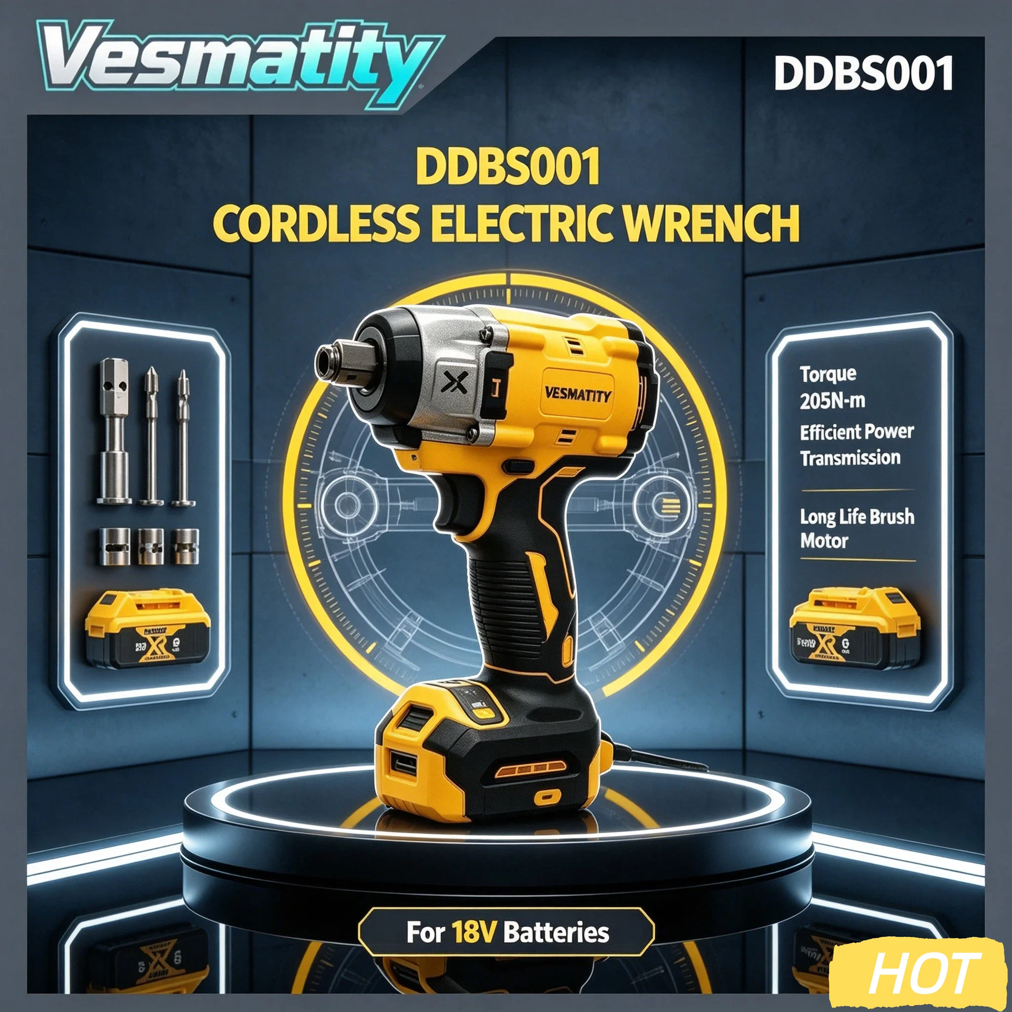 Vesmatity DDBS001 20V Cordless Brushless Impact Wrench High Torque Compact Tool For Truck Repair Assembly Pro Max Elite Plus HD