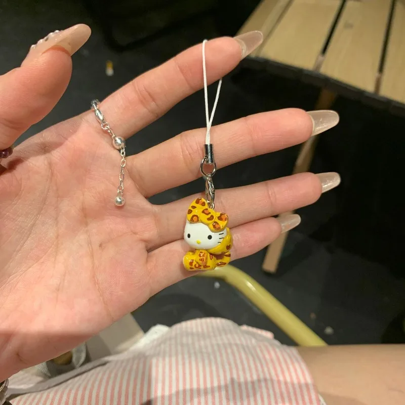 Hello Kitty Keychain Cute Cartoon Phone Case Accessories Leopard Pattern Angel Desktop Decoration Girl Student Gift Wholesale