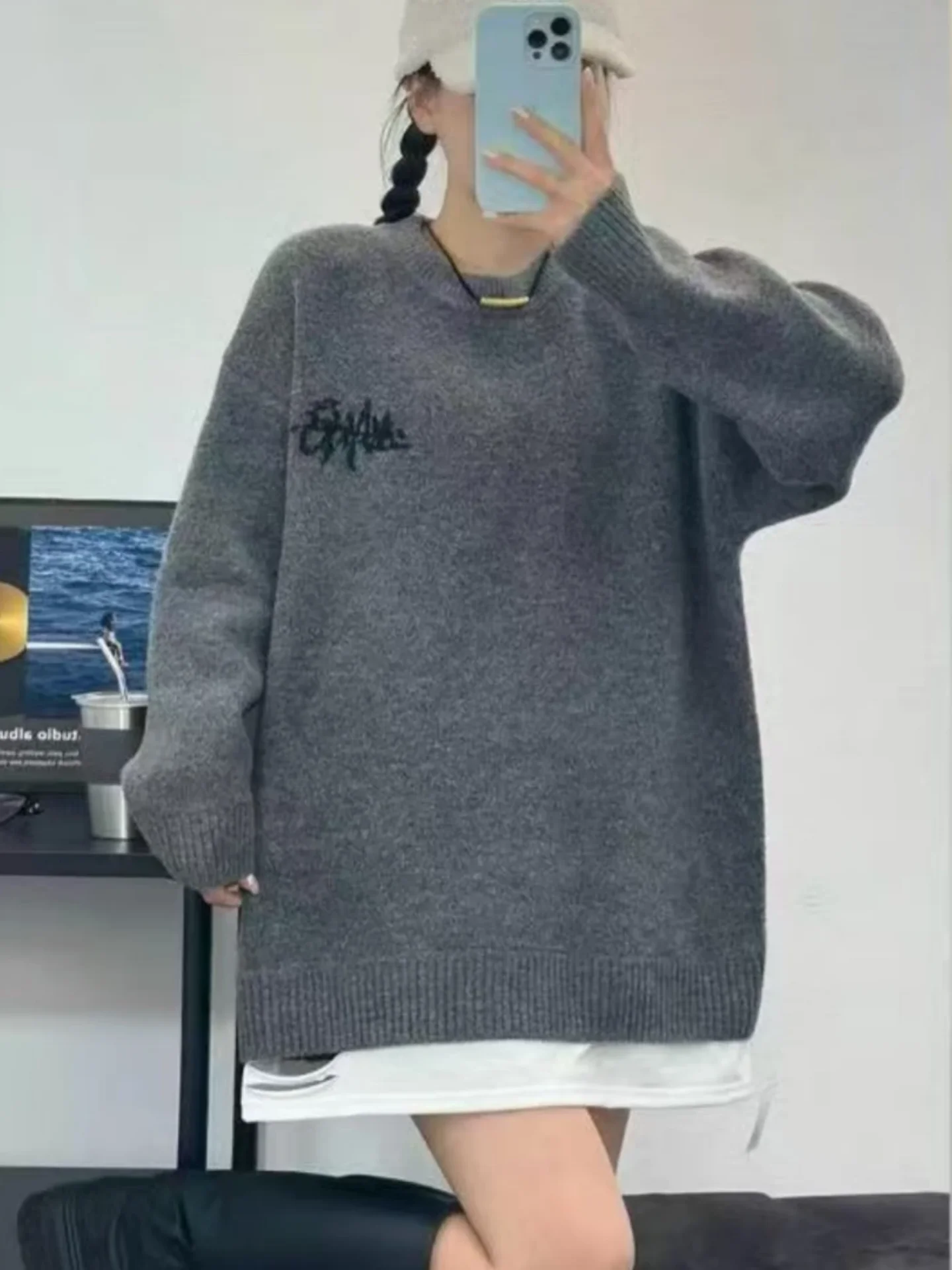 

Модный корейский свободный вязаный свитер, женский зимний новый утягивающий топ, цветной дизайн, длинный свек, поездка на работу, мода