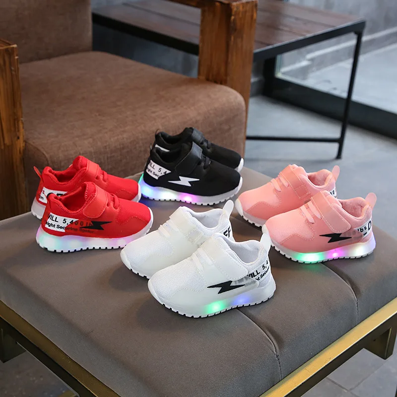 Kids Glowing Sneakers Children's LED Light Up Shoes Children's Luminous Shoes Boys And Girls Shining Light Mesh Sneakers Little