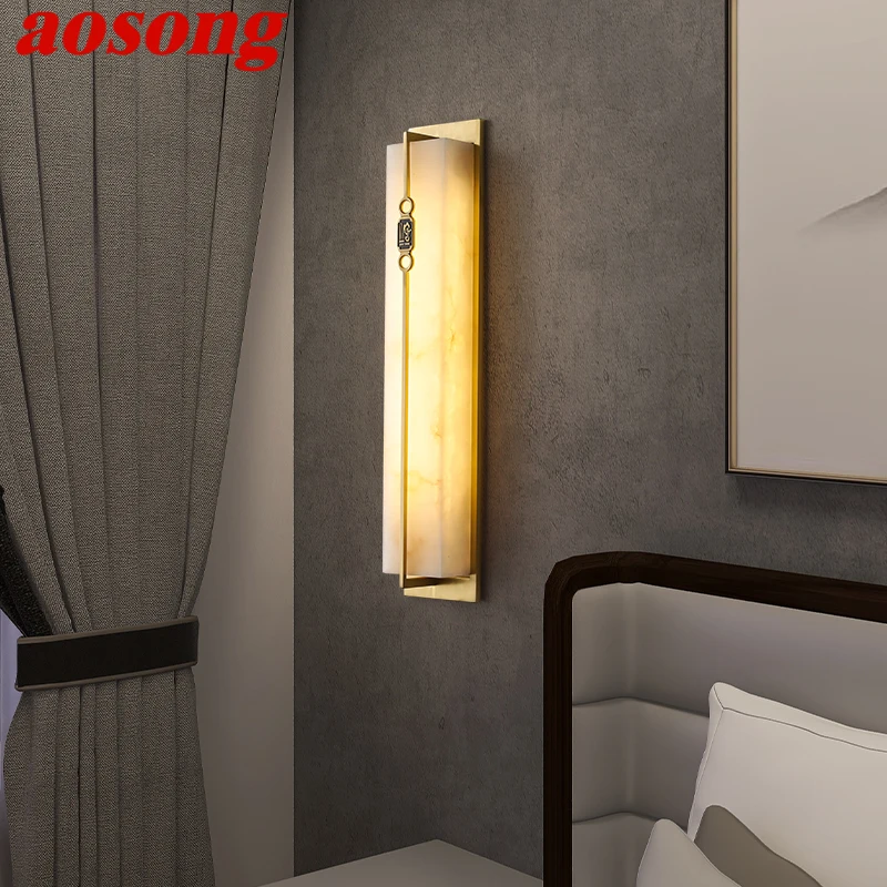 

AOSONG Brass Wall Light LED Modern Luxury Marble Sconces Fixture Indoor Decor for Home Bedroom Living Room Corridor