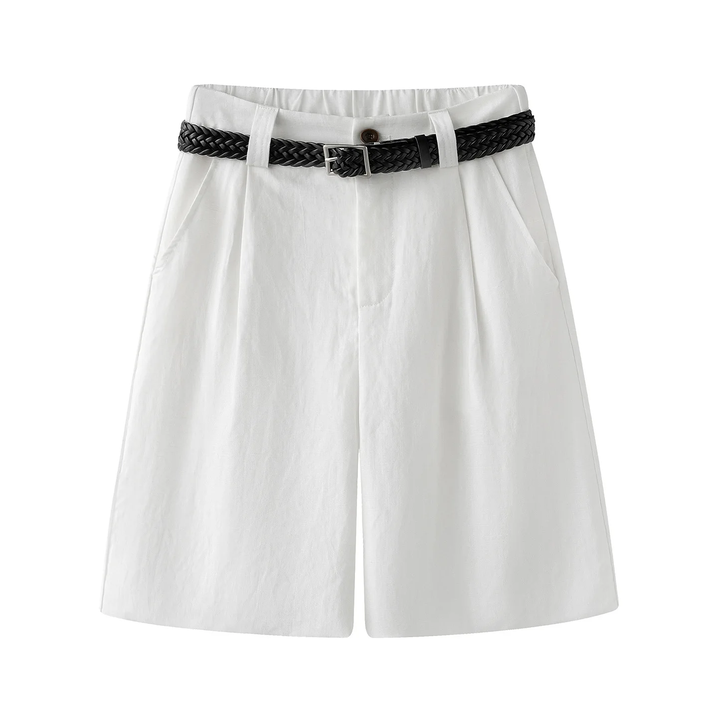 Dave&Di Five Point Suit Shorts 2026 Summer New French Style Temperament Commuting Woven Belt Wide Leg
