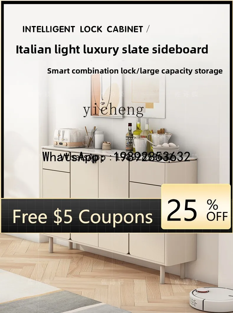 BB light luxury rock slab dining side cabinet wine cabinet integrated against the wall secret cabinet tea