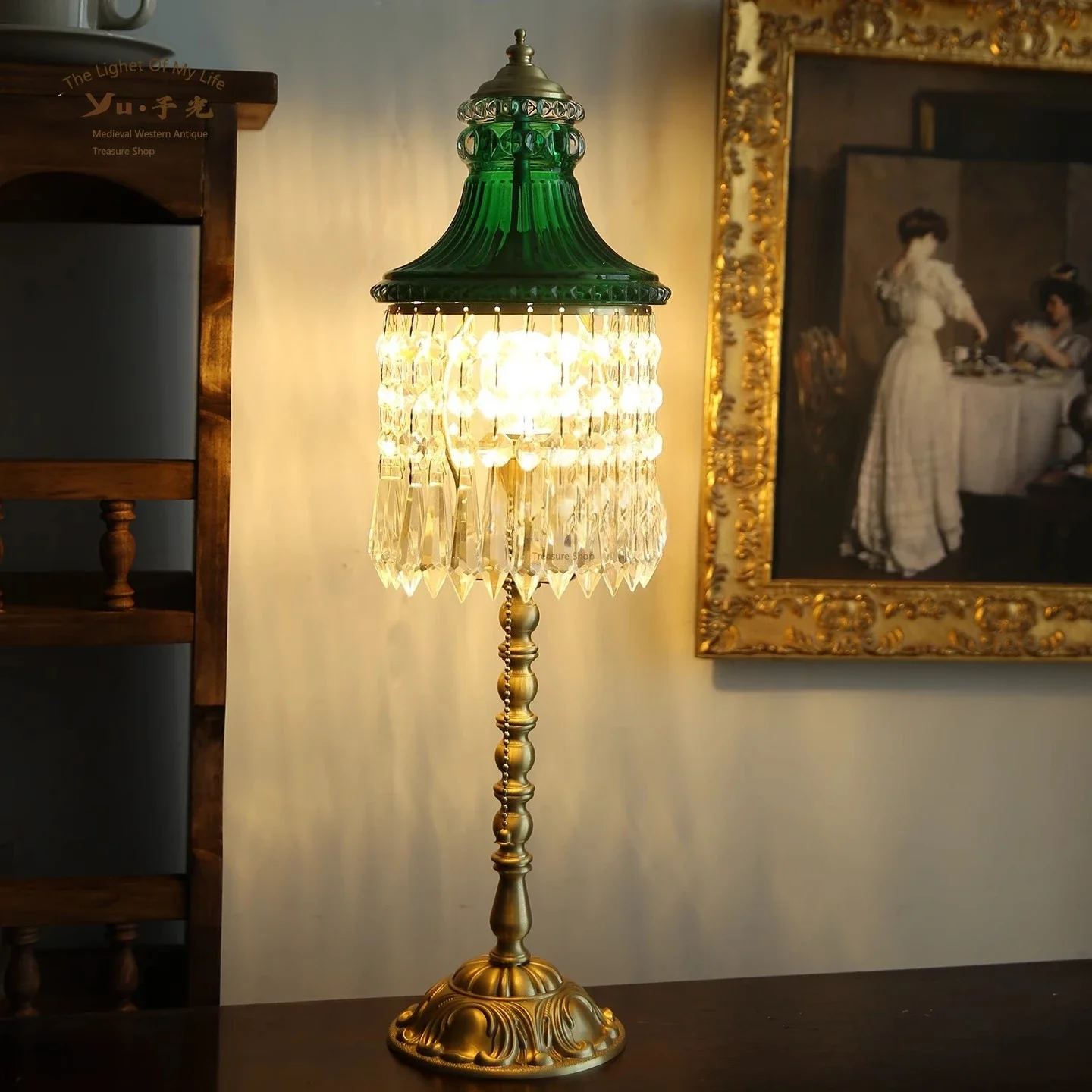 Retro crystal glass, brass desk lamp European style, medieval style living room bedroom, bedside decorative lamps