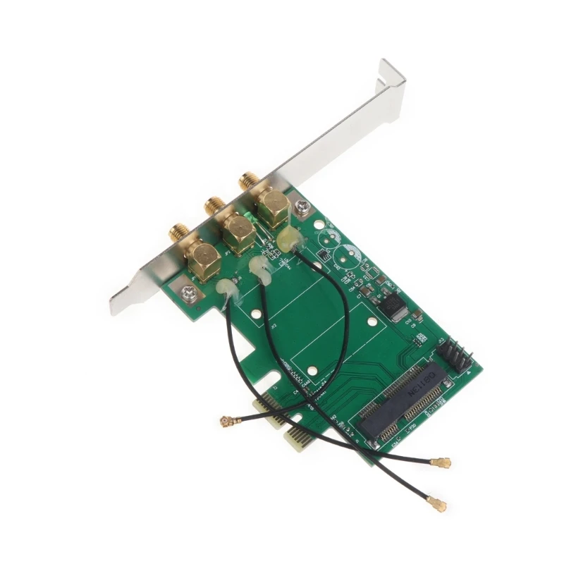 Draadloze WiFi-netwerkkaart Mini PCI-Express PCI-E naar PCI-E 1X Desktopadapter met 3 antennes voor computer