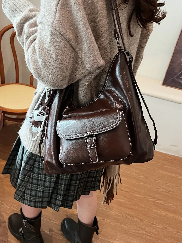 

Retro Korean Sle Large Capaci Crossbody Handbag Commuter ex Bapa Meral Tee-Way Bag Women Casual mat Sle