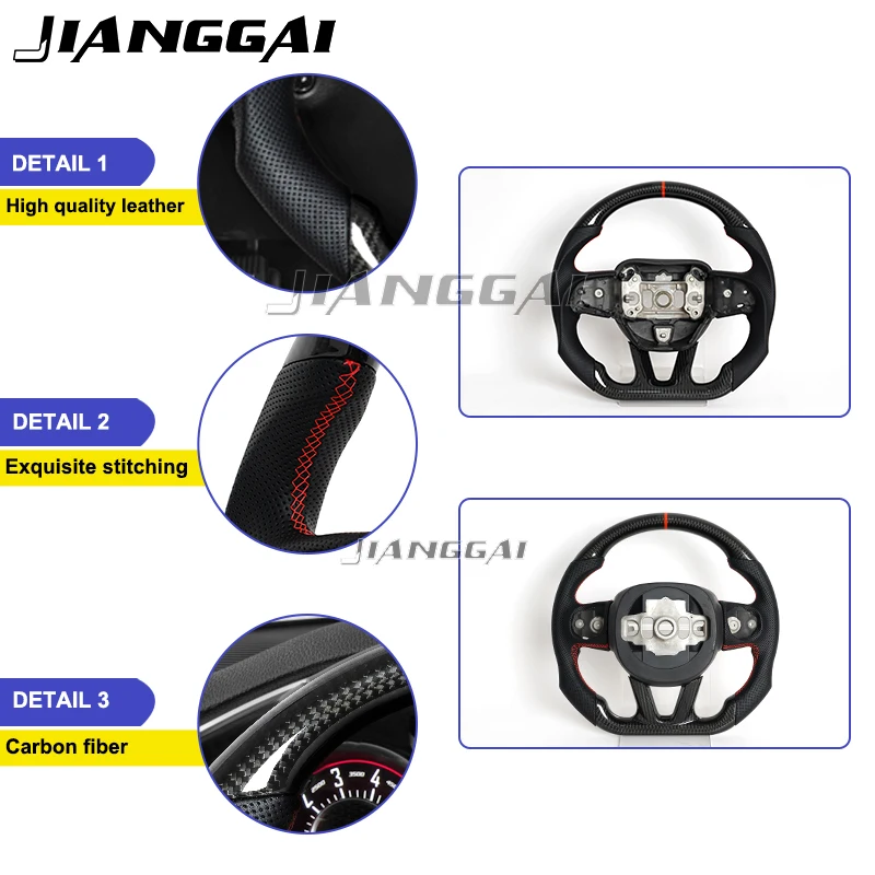 Dry Carbon Fiber D-shaped Steering Wheel Preforated Leather Grip for Dodge/Jeep Grand Cherokee/SXT/GT/RT/SRT/HELLCAT 15+