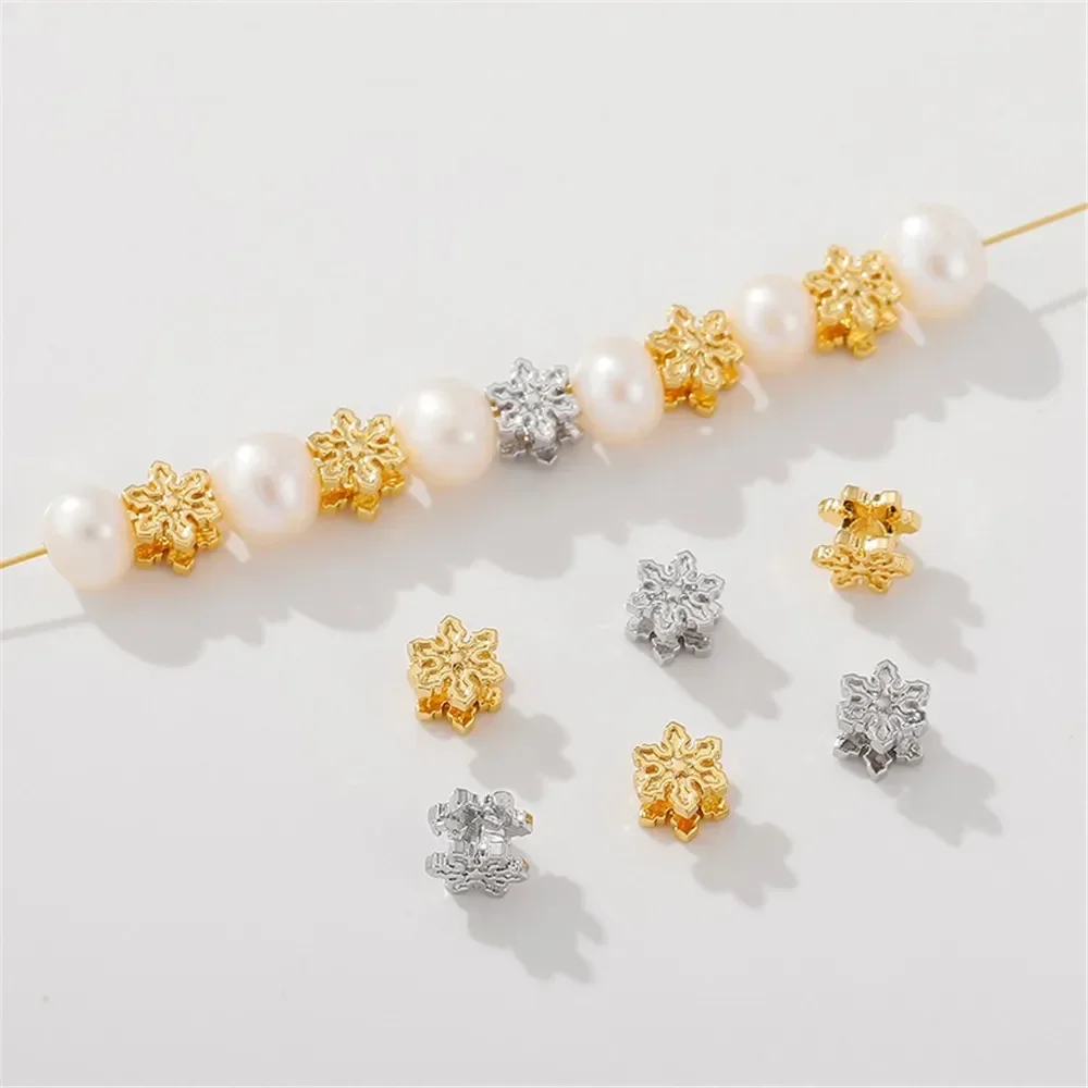 

18K Gold Three-dimensional Double-sided Snowflake Beads Loose Beads DIY Handmade Bracelet Necklace Jewelry Material Accessories