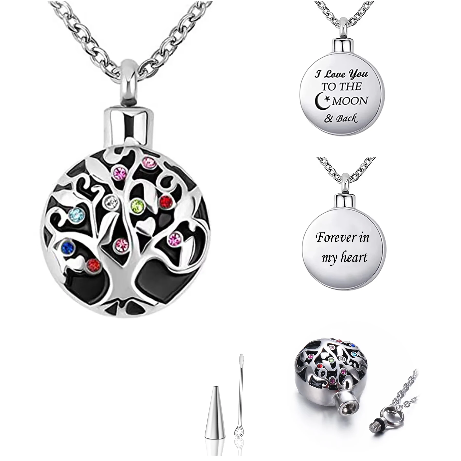 

Tree of Life Cremation Urn Jewelry Stainless Steel I Love You toThe Moon and Back Necklaces for Ashes Holder Memorial Pendant