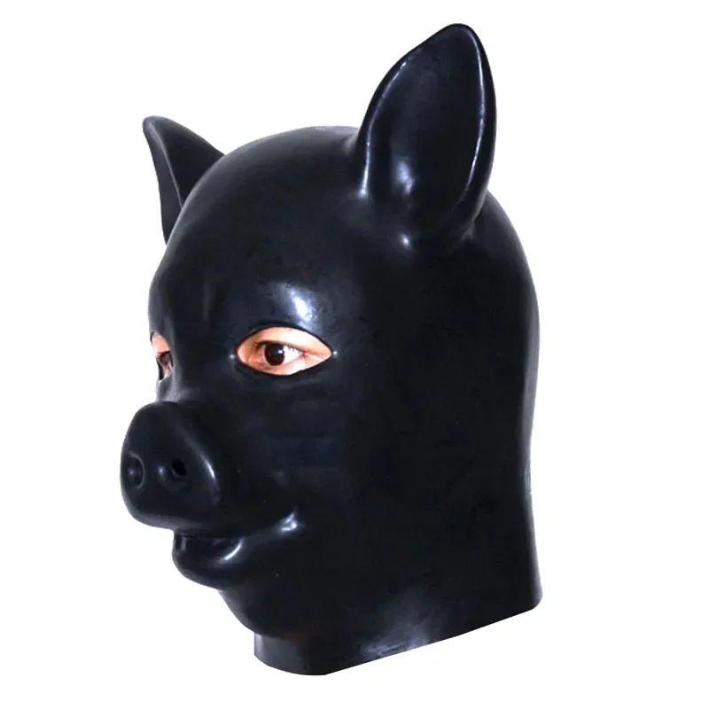 

Hot 3D Mould Latex Rubber Fetish Animal Mask with Zipper Pink Latex Pig Hood Full Head Animal Hood Head Around 54-57cm