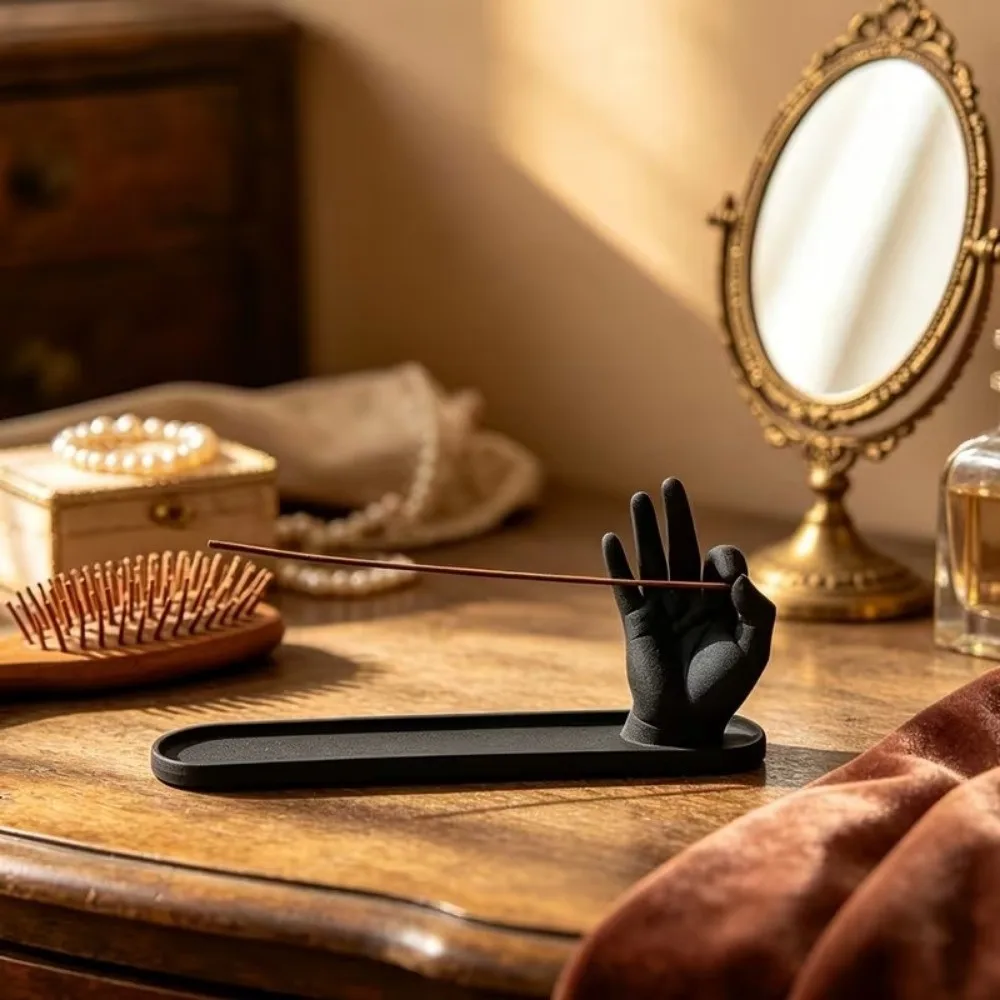 3D Printed OK Hand Incense Holder Decorative with Tray Hand Shape Incense Holder Plastic Incense Stick Holder Meditation